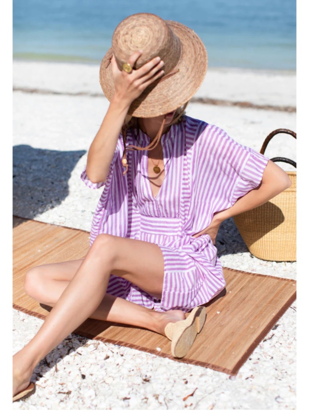 Emerson Fry Short Caftan In Lavendula Stripe
